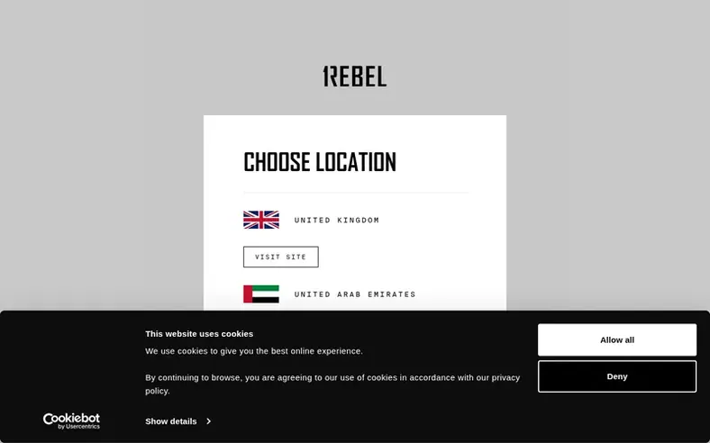 Screenshot of the 1Rebel homepage