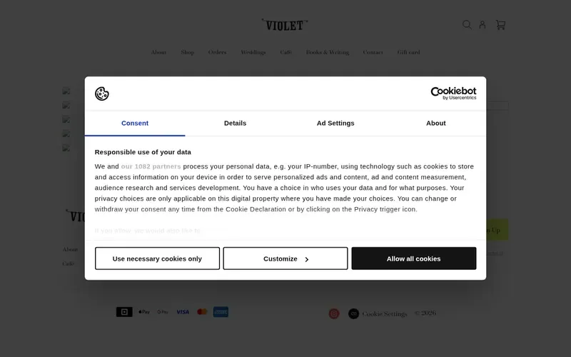 Screenshot of the Violet Cakes homepage