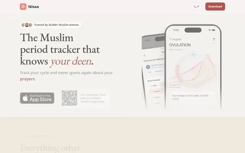 Screenshot of the Nisaa homepage