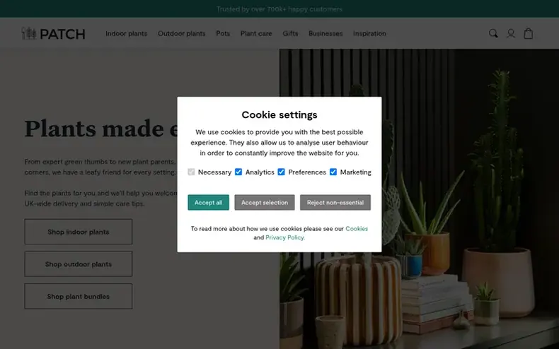 Screenshot of the Patch Plants homepage