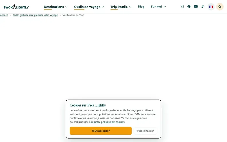 Screenshot of the Pack Lightly homepage