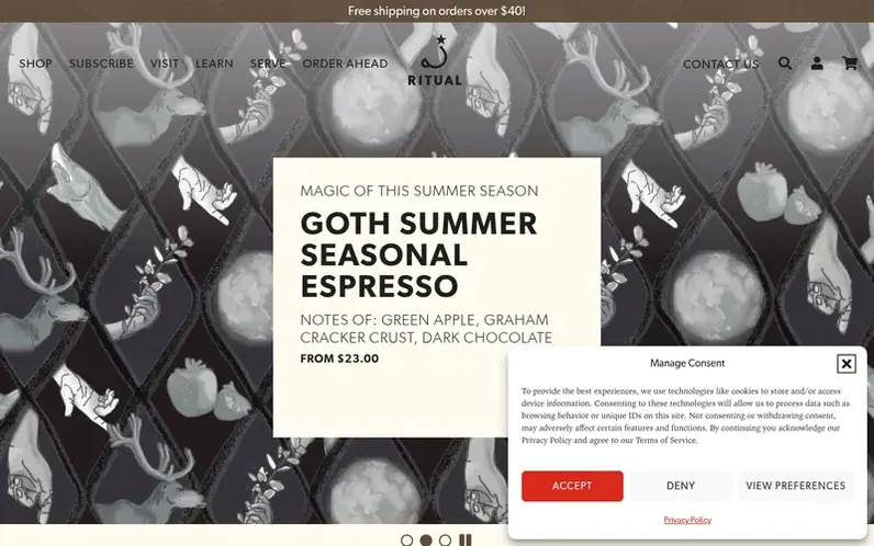 Screenshot of the Ritual Coffee Roasters homepage