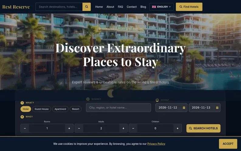 Screenshot of the Rest Reserve homepage