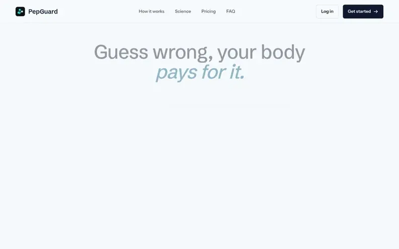 Screenshot of the PepGuard homepage