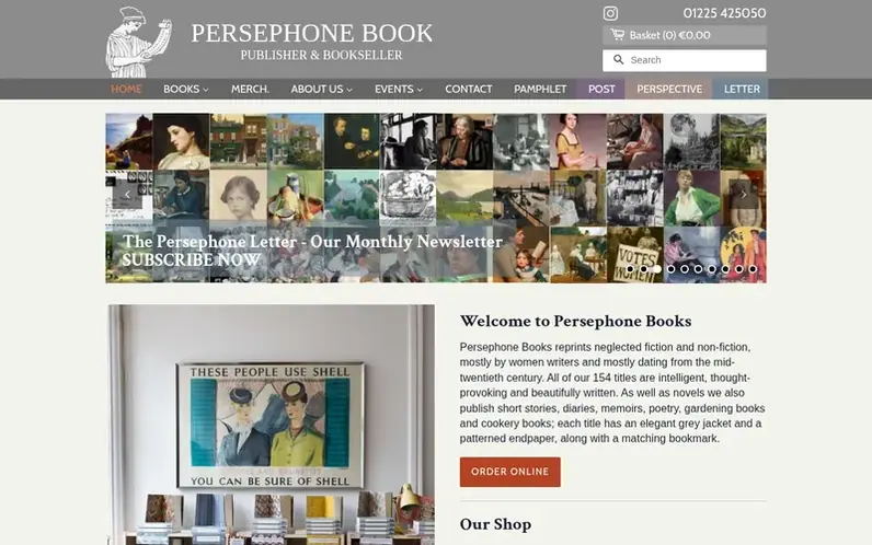 Screenshot of the Persephone Books homepage