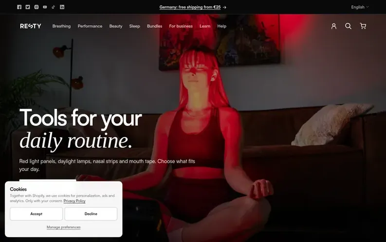 Screenshot of the Resty® homepage
