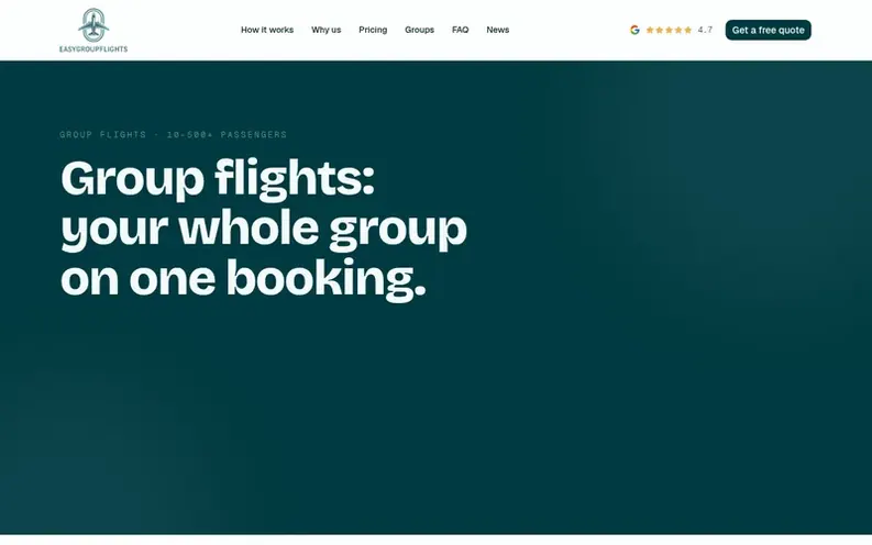 Screenshot of the EasyGroupFlights homepage
