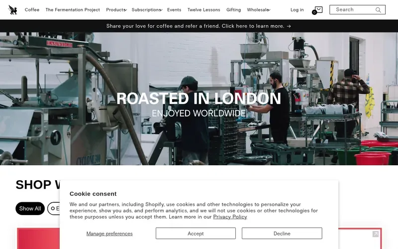 Screenshot of the Square Mile Coffee Roasters homepage
