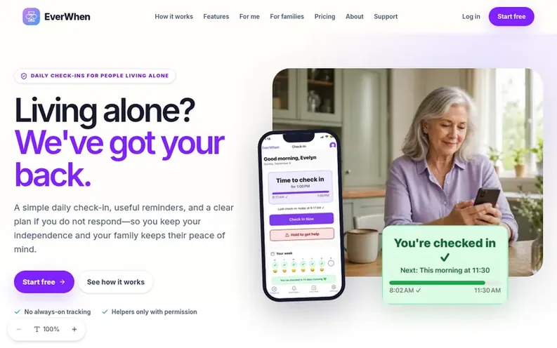 Screenshot of the EverWhen homepage