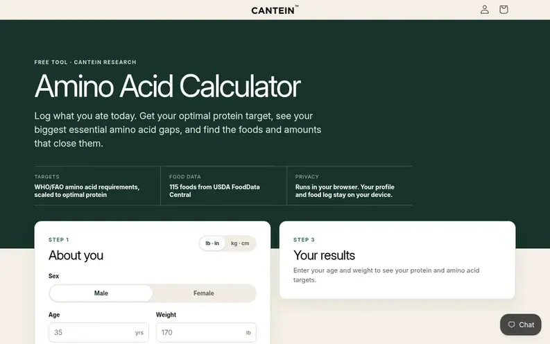 Screenshot of the Cantein homepage