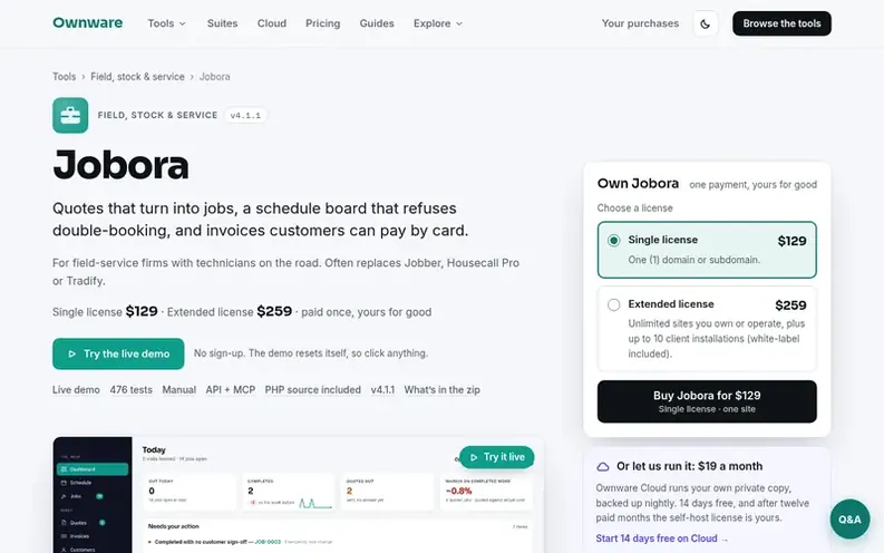 Screenshot of the Jobora homepage