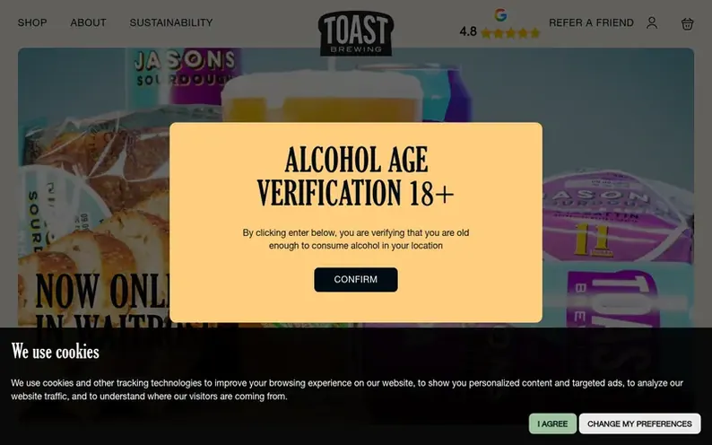 Screenshot of the Toast Brewing homepage