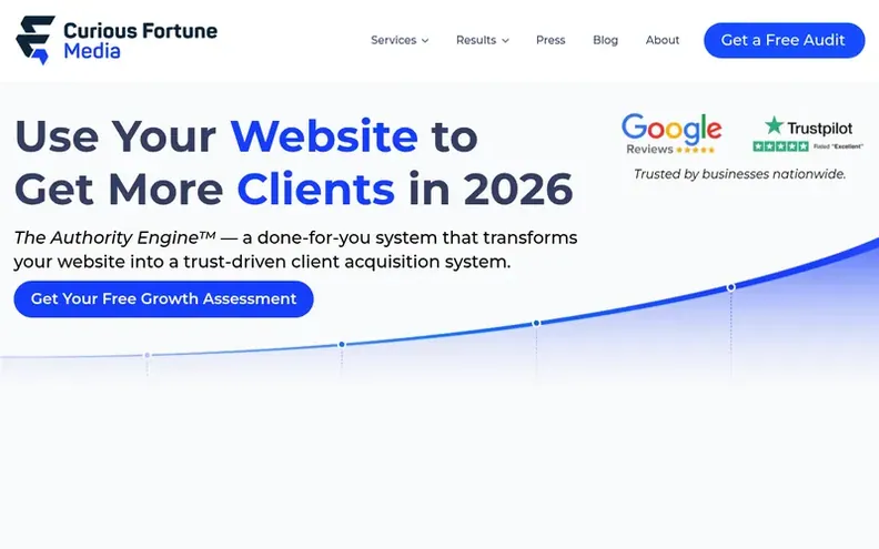 Screenshot of the Curious Fortune Media homepage