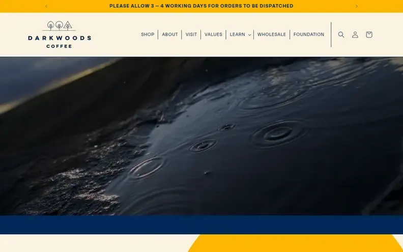 Screenshot of the Dark Woods Coffee homepage