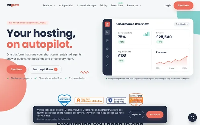 Screenshot of the Zugrow homepage