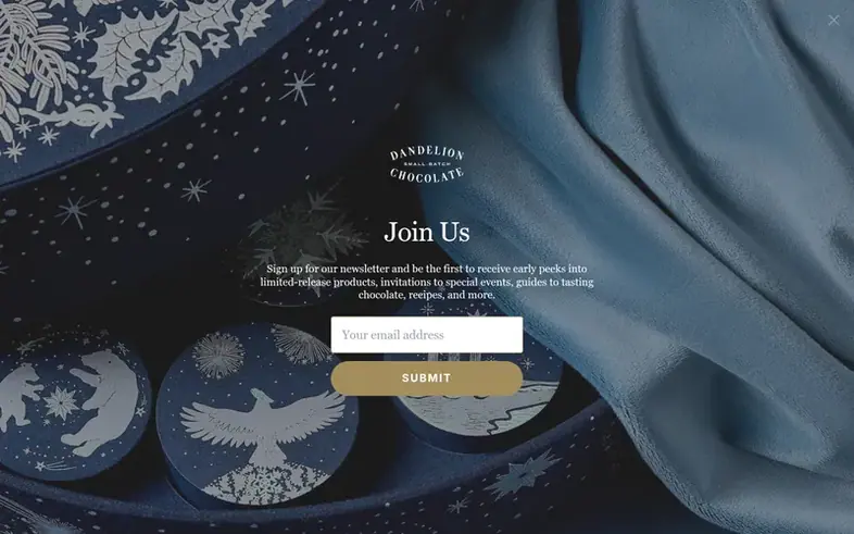 Screenshot of the Dandelion Chocolate homepage