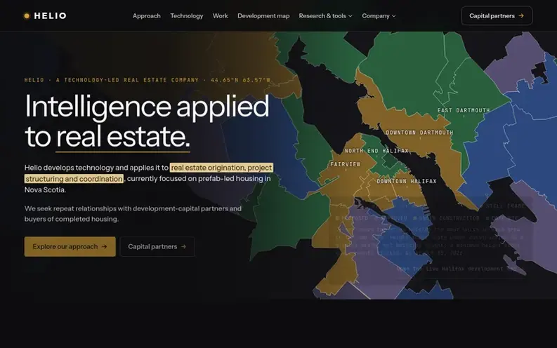 Screenshot of the Helio Urban Development homepage