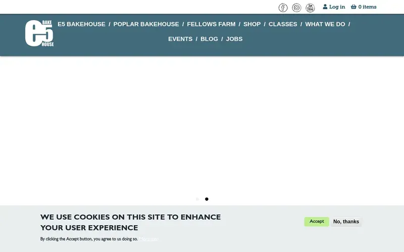 Screenshot of the e5 Bakehouse homepage