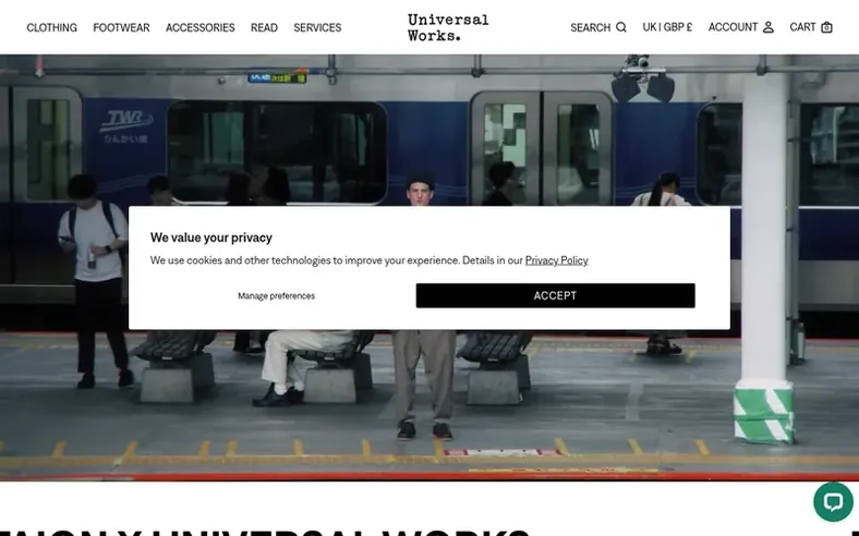 Screenshot of the Universal Works homepage