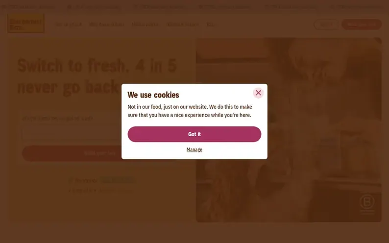 Screenshot of the Butternut Box homepage