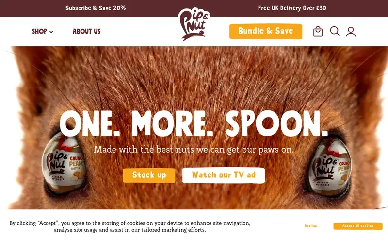Screenshot of the Pip & Nut homepage